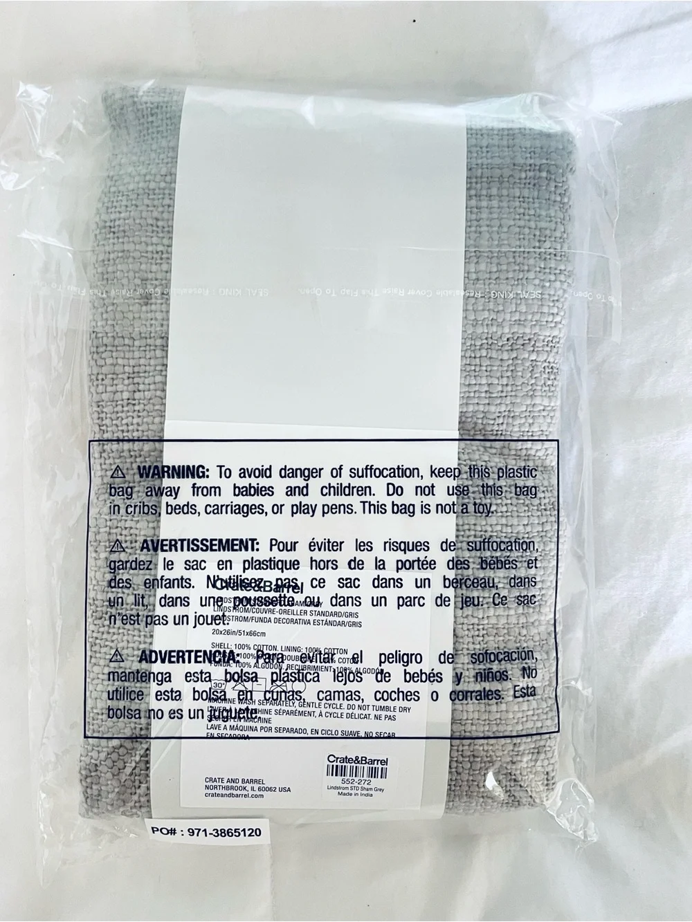 NIP Crate & Barrel Sham Tweed Gray 100% Cotton Button Back Standard